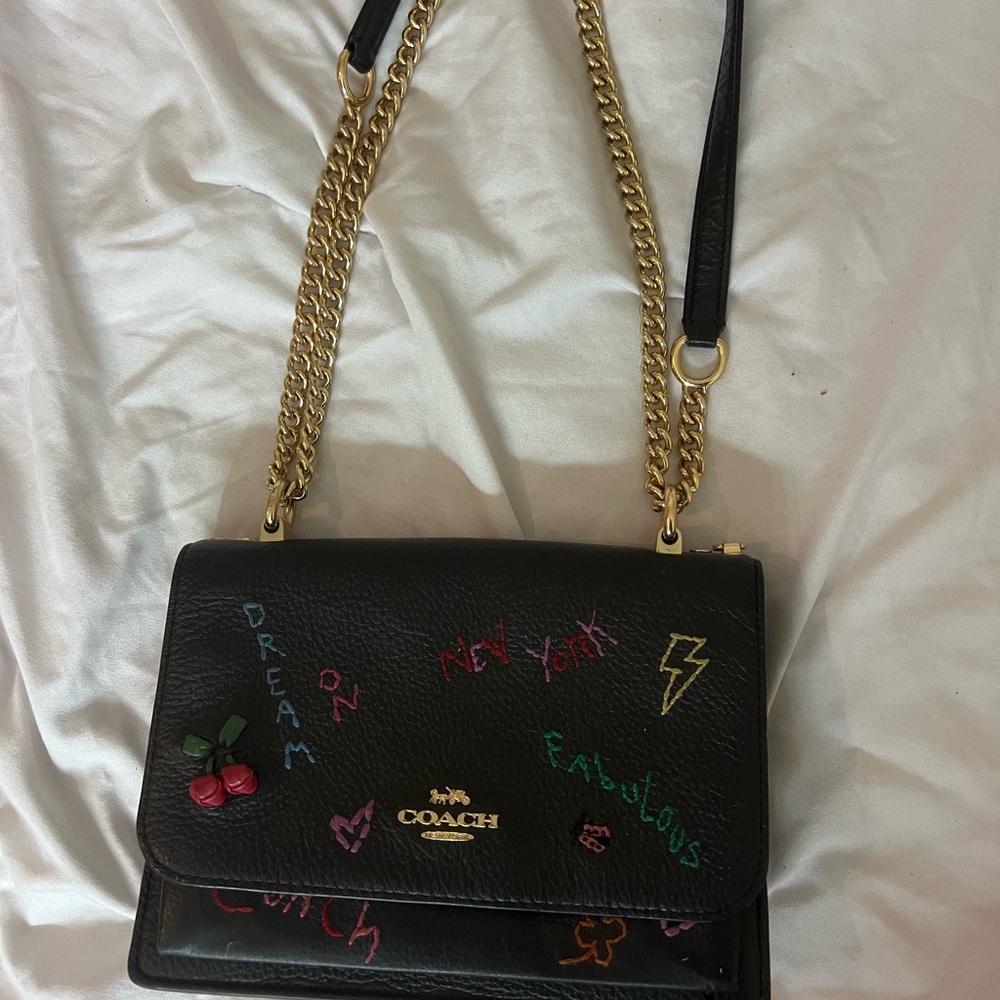 Coach Black Crossbody Bag with Gold Chain